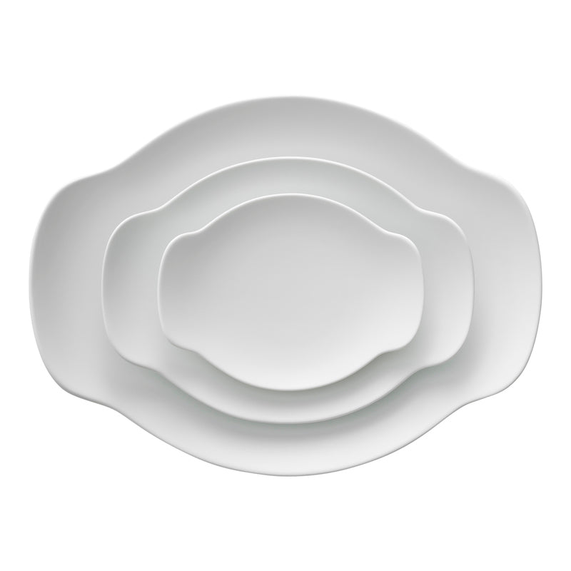 Matte white elegant porcelain plate or platter from Japan. Available at JAHOKO.com in 3 sizes. 